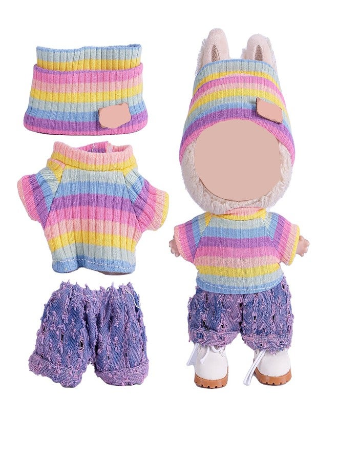SHUOXUKE Clothes for 17cm Doll (NO Doll),Adorable Outfit ，Handcrafted Clothes Set with Dress Up ,Ropa Accessories Hat + Sweater + Pants (Rainbow + Purple) - Image 1